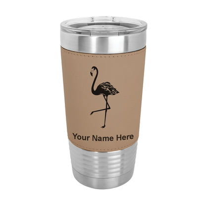20oz Faux Leather Tumbler Mug, Flamingo, Personalized Engraving Included - LaserGram Custom Engraved Gifts