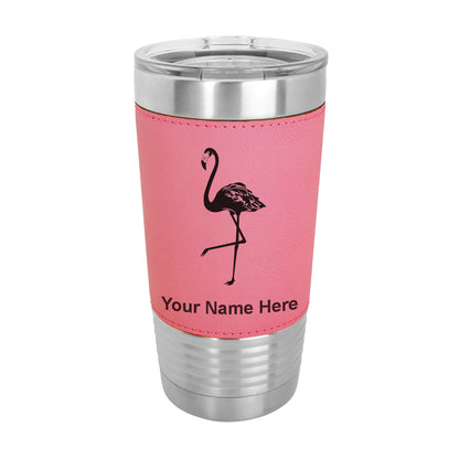 20oz Faux Leather Tumbler Mug, Flamingo, Personalized Engraving Included - LaserGram Custom Engraved Gifts