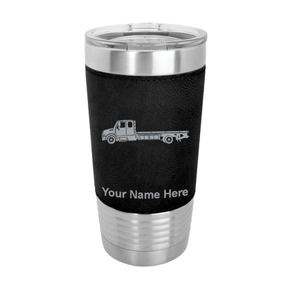 20oz Faux Leather Tumbler Mug, Flat Bed Tow Truck, Personalized Engraving Included - LaserGram Custom Engraved Gifts