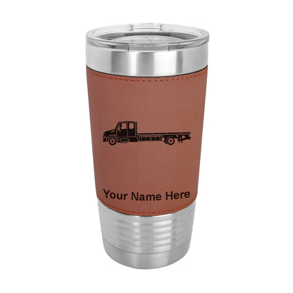 20oz Faux Leather Tumbler Mug, Flat Bed Tow Truck, Personalized Engraving Included - LaserGram Custom Engraved Gifts