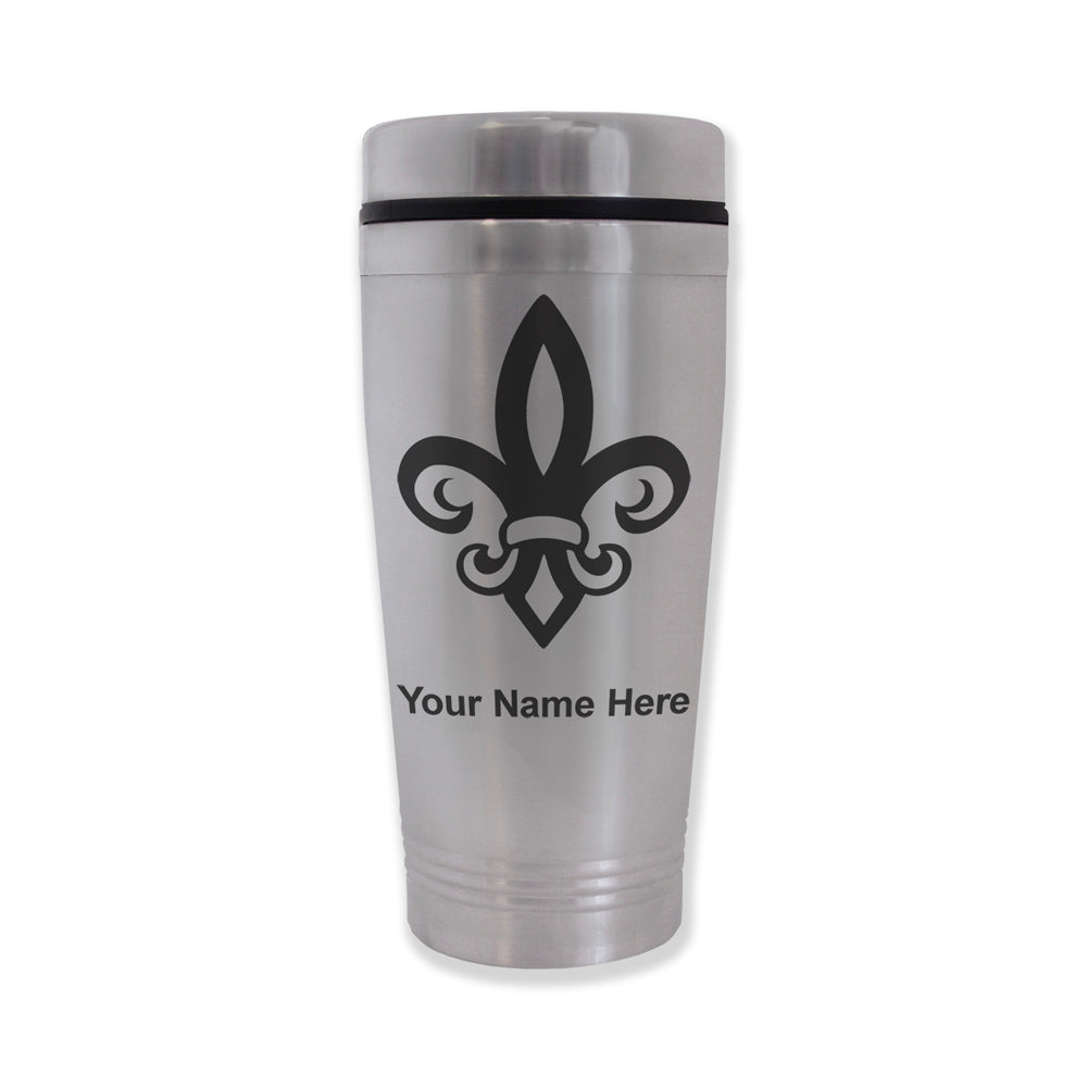 Commuter Travel Mug, Fleur de Lis, Personalized Engraving Included