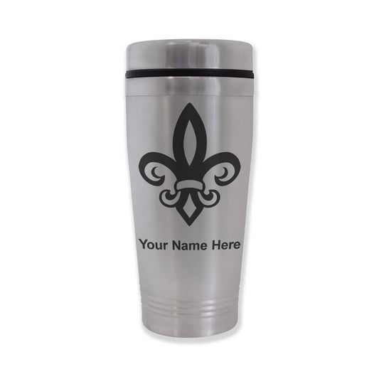Commuter Travel Mug, Fleur de Lis, Personalized Engraving Included