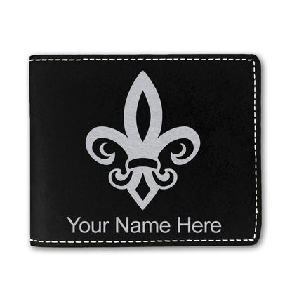 Faux Leather Bi-Fold Wallet, Fleur de Lis, Personalized Engraving Included