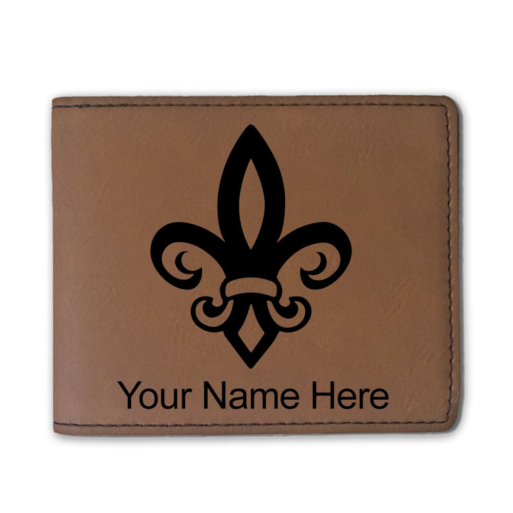 Faux Leather Bi-Fold Wallet, Fleur de Lis, Personalized Engraving Included