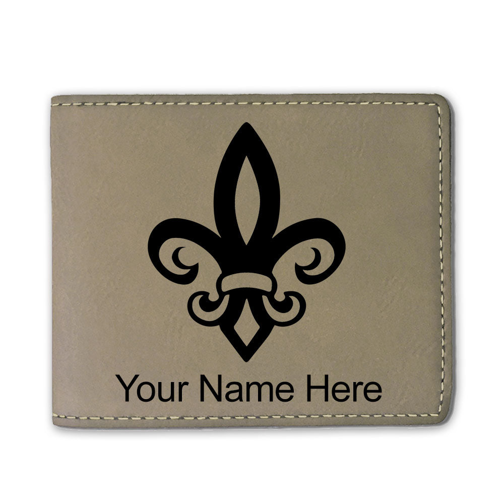 Faux Leather Bi-Fold Wallet, Fleur de Lis, Personalized Engraving Included