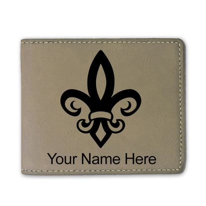 Faux Leather Bi-Fold Wallet, Fleur de Lis, Personalized Engraving Included