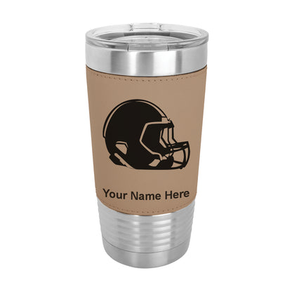 20oz Faux Leather Tumbler Mug, Football Helmet, Personalized Engraving Included - LaserGram Custom Engraved Gifts