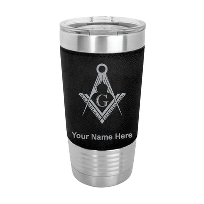 20oz Faux Leather Tumbler Mug, Freemason Symbol, Personalized Engraving Included - LaserGram Custom Engraved Gifts