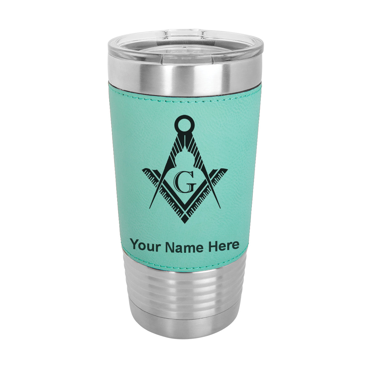20oz Faux Leather Tumbler Mug, Freemason Symbol, Personalized Engraving Included - LaserGram Custom Engraved Gifts
