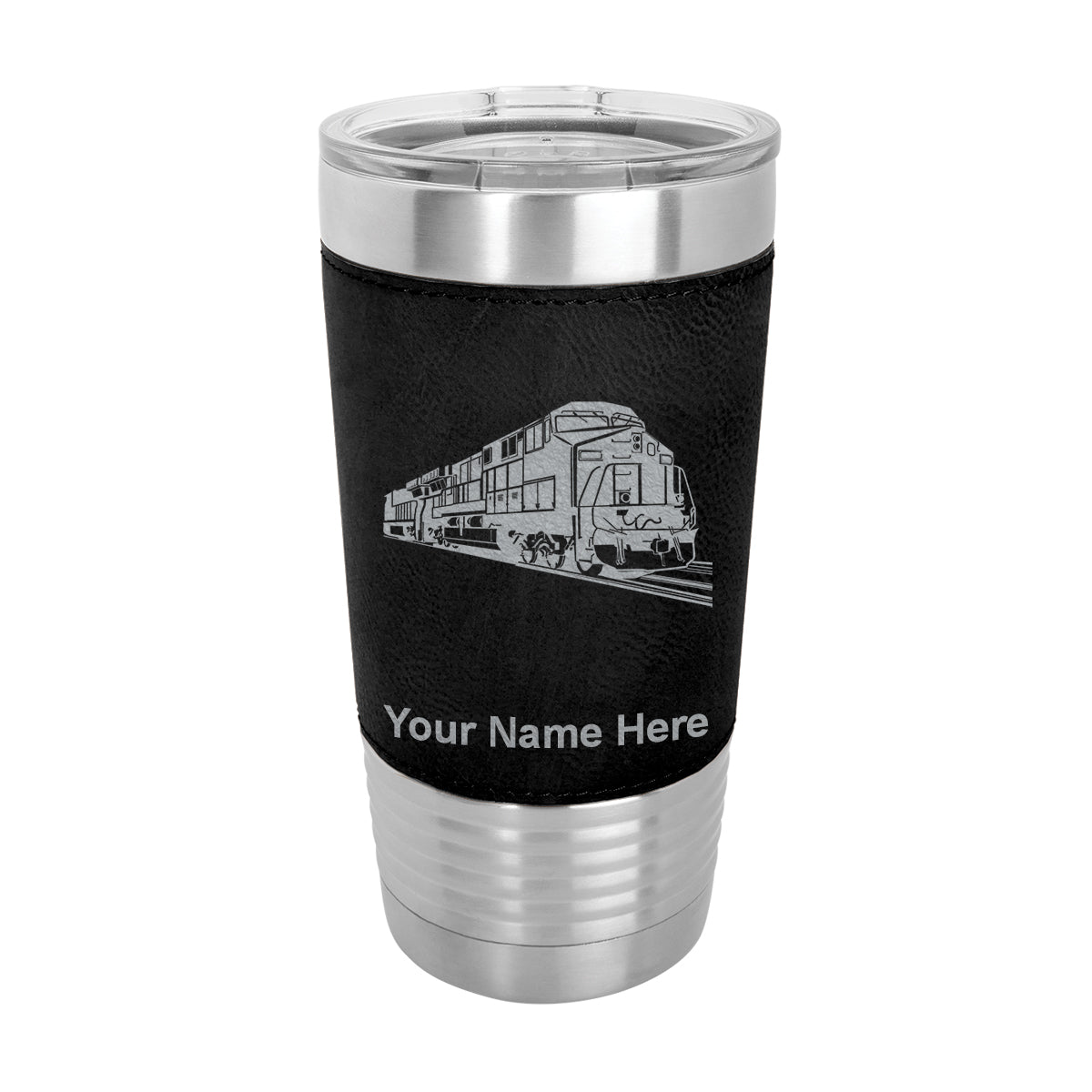 20oz Faux Leather Tumbler Mug, Freight Train, Personalized Engraving Included - LaserGram Custom Engraved Gifts