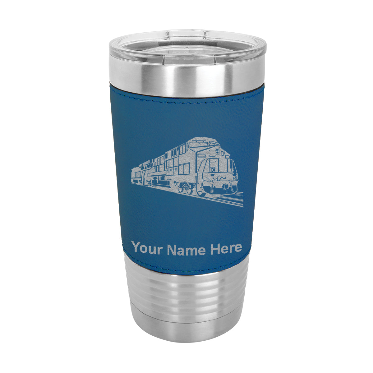 20oz Faux Leather Tumbler Mug, Freight Train, Personalized Engraving Included - LaserGram Custom Engraved Gifts
