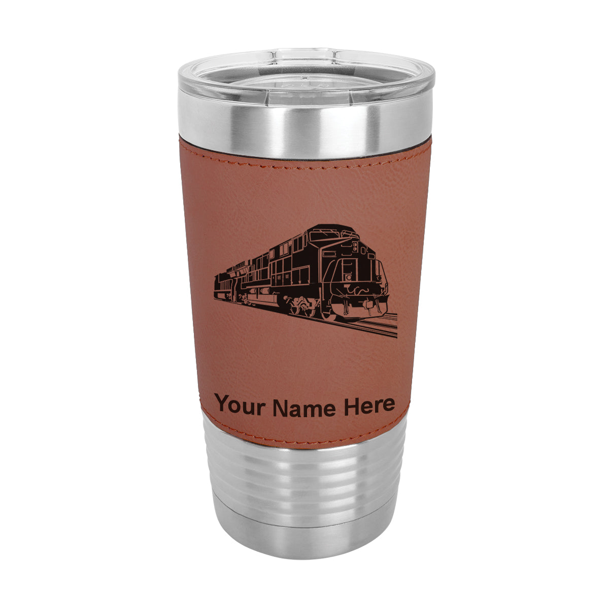 20oz Faux Leather Tumbler Mug, Freight Train, Personalized Engraving Included - LaserGram Custom Engraved Gifts