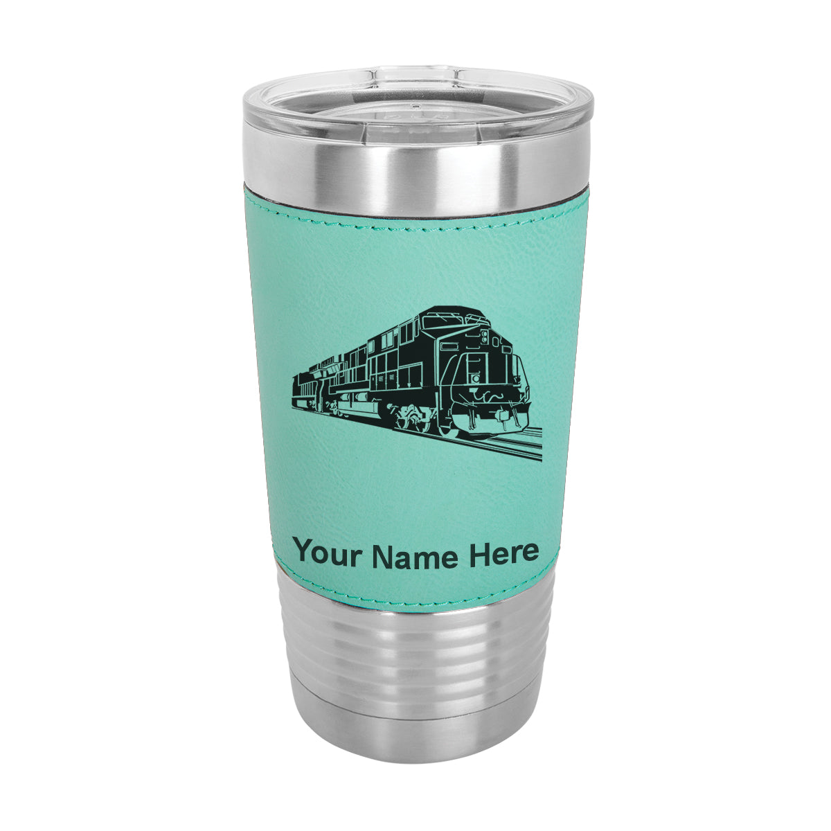 20oz Faux Leather Tumbler Mug, Freight Train, Personalized Engraving Included - LaserGram Custom Engraved Gifts