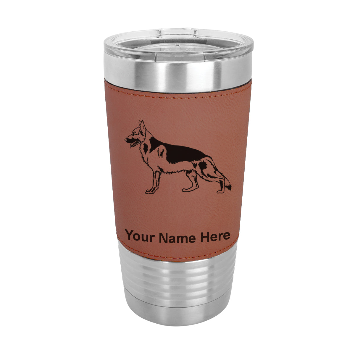 20oz Faux Leather Tumbler Mug, German Shepherd Dog, Personalized Engraving Included - LaserGram Custom Engraved Gifts
