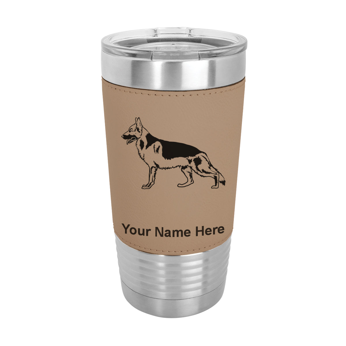20oz Faux Leather Tumbler Mug, German Shepherd Dog, Personalized Engraving Included - LaserGram Custom Engraved Gifts