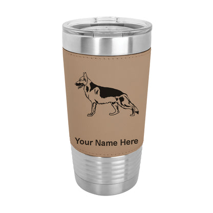20oz Faux Leather Tumbler Mug, German Shepherd Dog, Personalized Engraving Included - LaserGram Custom Engraved Gifts