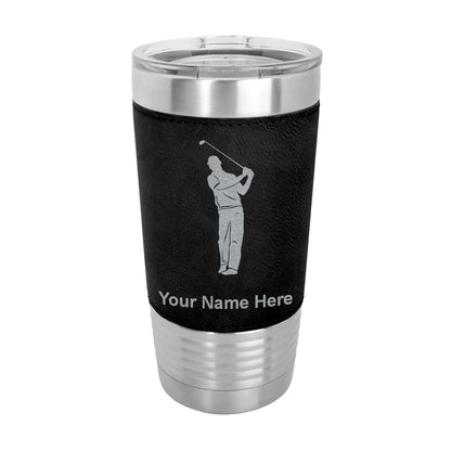 20oz Faux Leather Tumbler Mug, Golfer, Personalized Engraving Included - LaserGram Custom Engraved Gifts