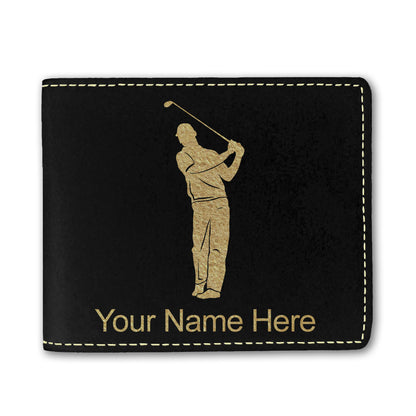 Faux Leather Bi-Fold Wallet, Golfer, Personalized Engraving Included