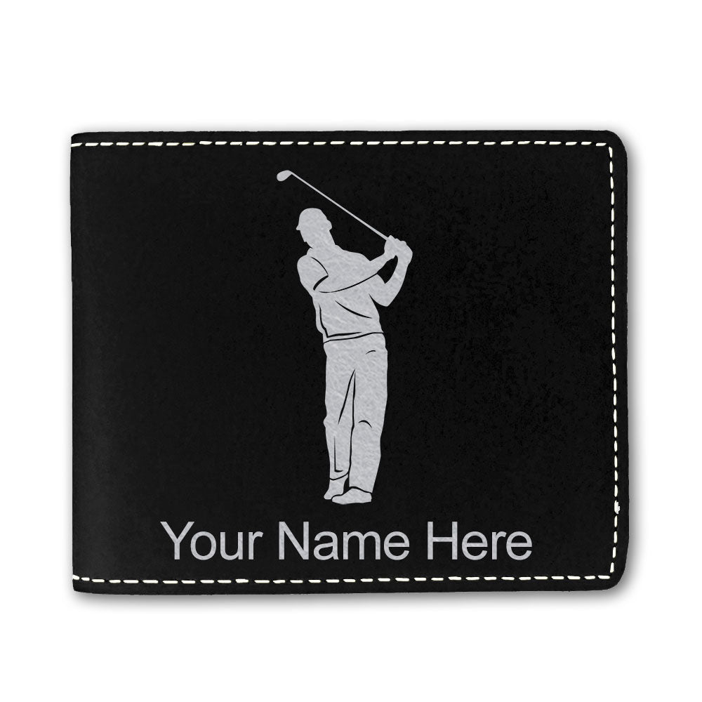 Faux Leather Bi-Fold Wallet, Golfer, Personalized Engraving Included