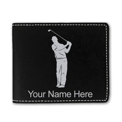 Faux Leather Bi-Fold Wallet, Golfer, Personalized Engraving Included
