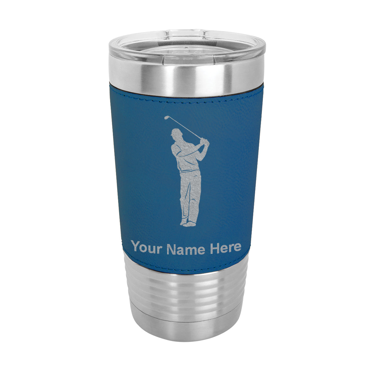 20oz Faux Leather Tumbler Mug, Golfer, Personalized Engraving Included - LaserGram Custom Engraved Gifts