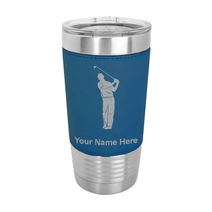 20oz Faux Leather Tumbler Mug, Golfer, Personalized Engraving Included - LaserGram Custom Engraved Gifts