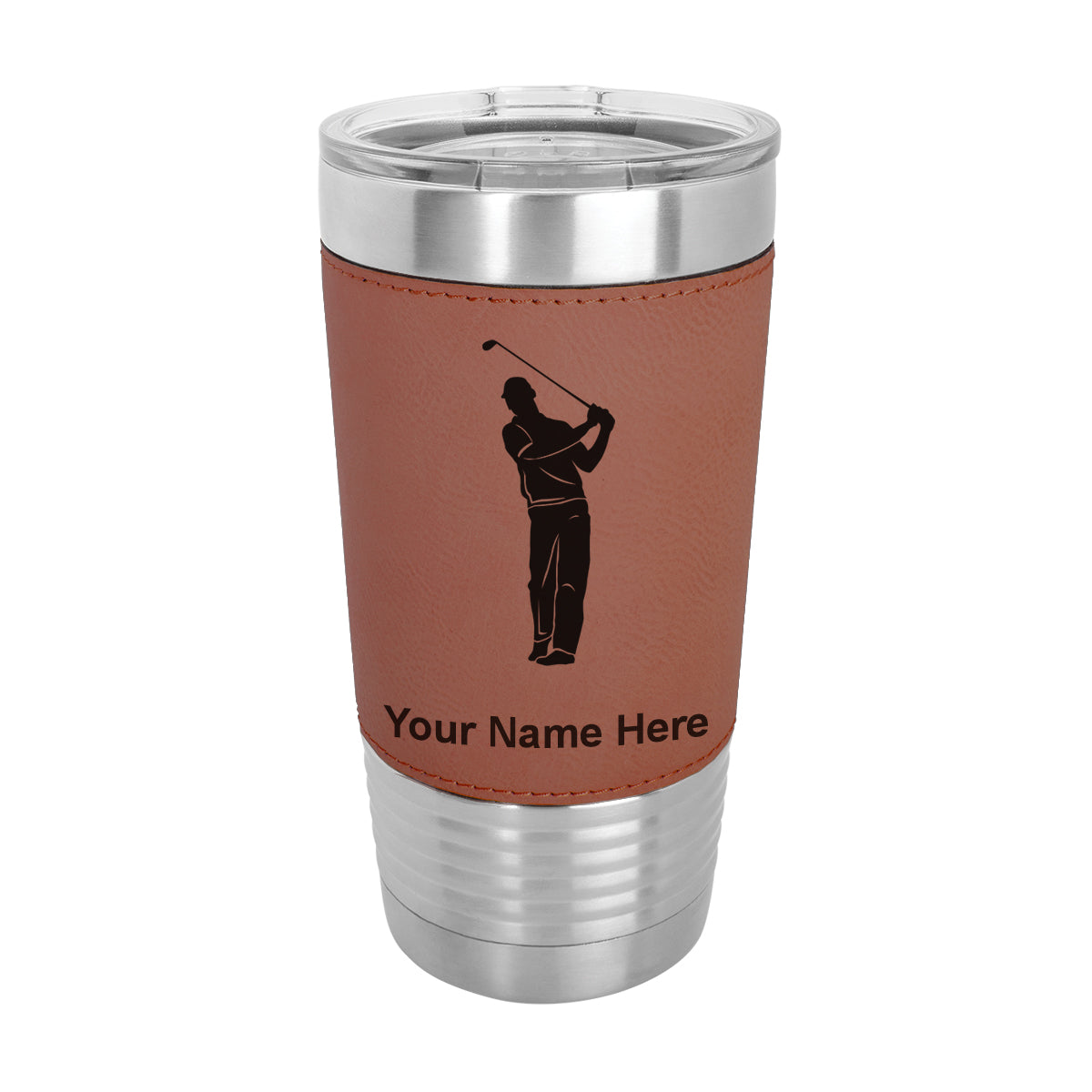 20oz Faux Leather Tumbler Mug, Golfer, Personalized Engraving Included - LaserGram Custom Engraved Gifts