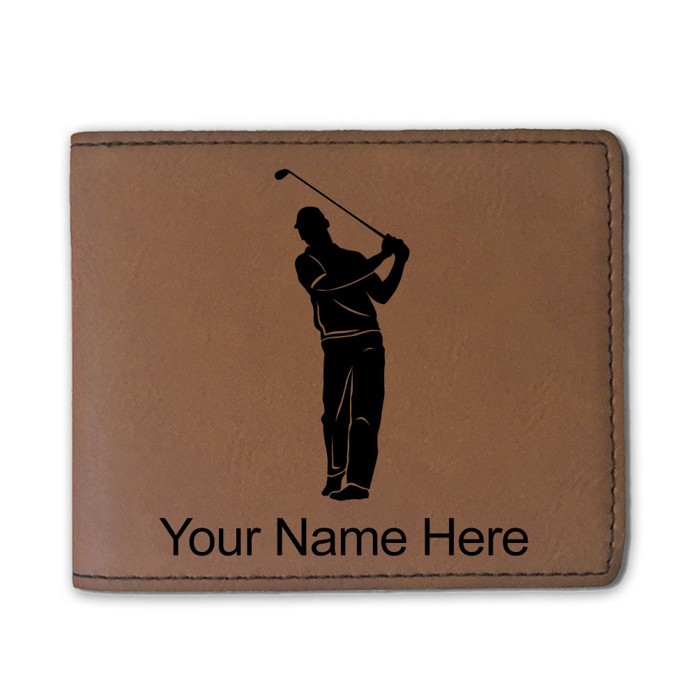 Faux Leather Bi-Fold Wallet, Golfer, Personalized Engraving Included