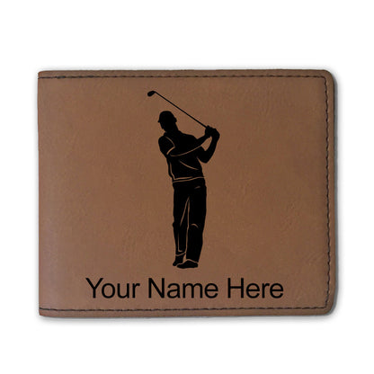 Faux Leather Bi-Fold Wallet, Golfer, Personalized Engraving Included