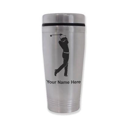 Commuter Travel Mug, Golfer Golfing, Personalized Engraving Included