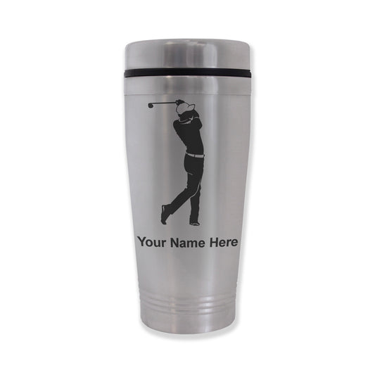 Commuter Travel Mug, Golfer Golfing, Personalized Engraving Included