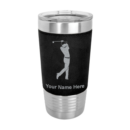 20oz Faux Leather Tumbler Mug, Golfer Golfing, Personalized Engraving Included - LaserGram Custom Engraved Gifts