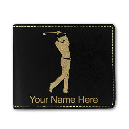 Faux Leather Bi-Fold Wallet, Golfer Golfing, Personalized Engraving Included