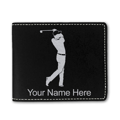 Faux Leather Bi-Fold Wallet, Golfer Golfing, Personalized Engraving Included