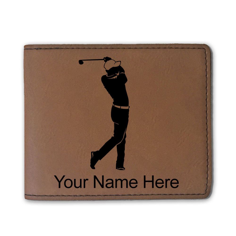 Faux Leather Bi-Fold Wallet, Golfer Golfing, Personalized Engraving Included