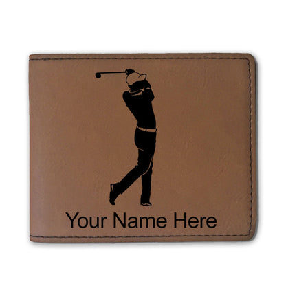 Faux Leather Bi-Fold Wallet, Golfer Golfing, Personalized Engraving Included