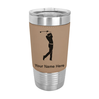 20oz Faux Leather Tumbler Mug, Golfer Golfing, Personalized Engraving Included - LaserGram Custom Engraved Gifts
