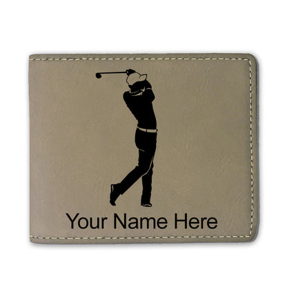 Faux Leather Bi-Fold Wallet, Golfer Golfing, Personalized Engraving Included