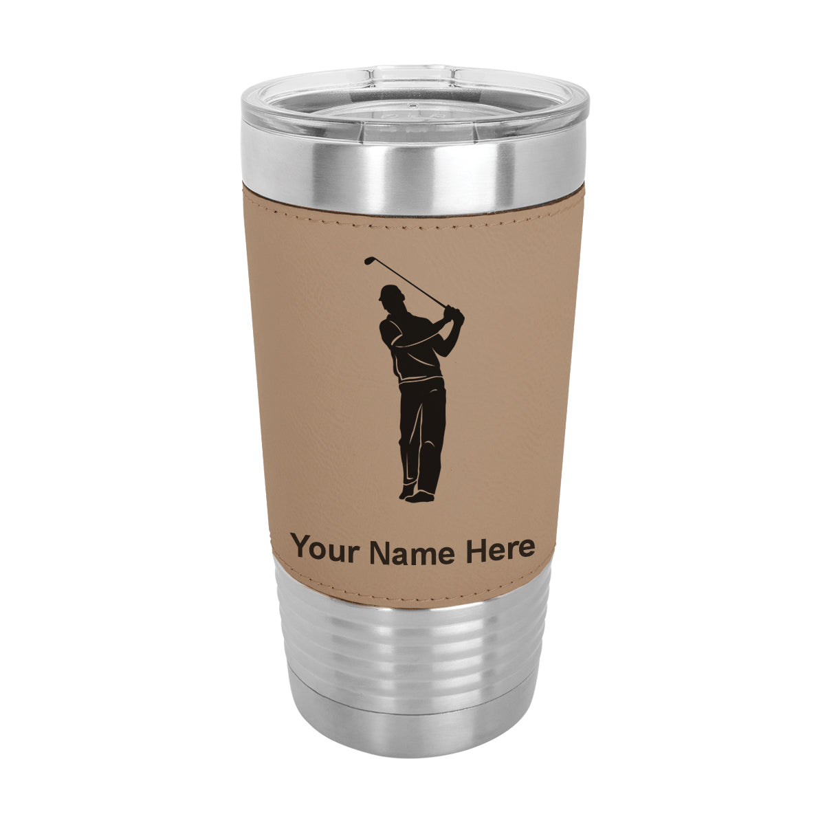 20oz Faux Leather Tumbler Mug, Golfer, Personalized Engraving Included - LaserGram Custom Engraved Gifts