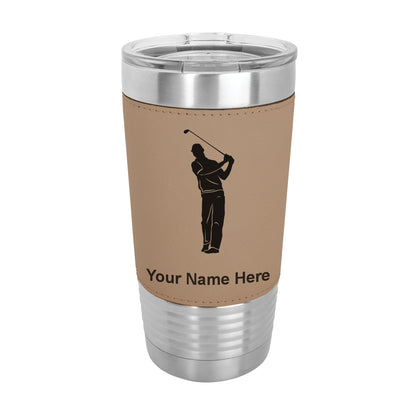 20oz Faux Leather Tumbler Mug, Golfer, Personalized Engraving Included - LaserGram Custom Engraved Gifts