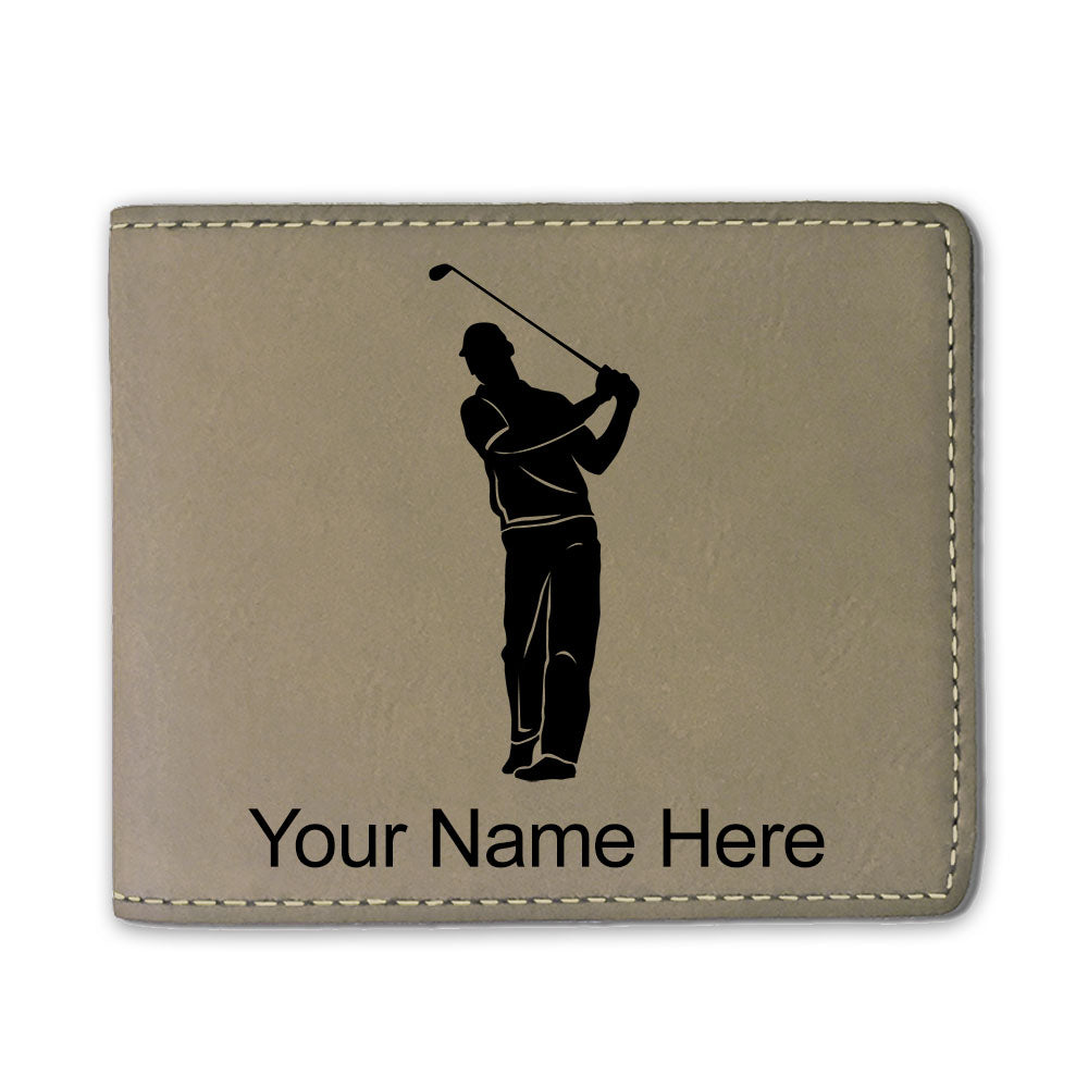 Faux Leather Bi-Fold Wallet, Golfer, Personalized Engraving Included