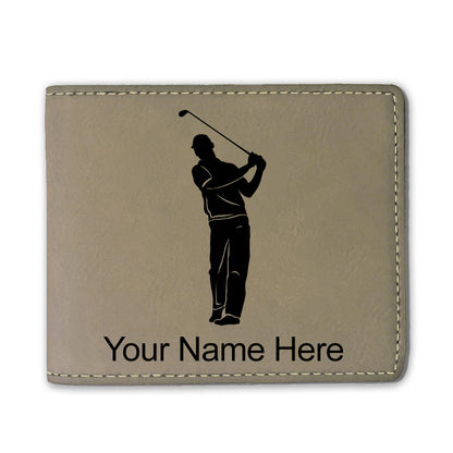 Faux Leather Bi-Fold Wallet, Golfer, Personalized Engraving Included