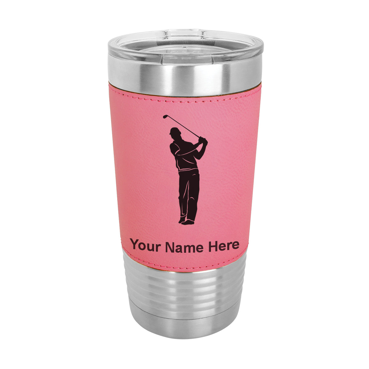 20oz Faux Leather Tumbler Mug, Golfer, Personalized Engraving Included - LaserGram Custom Engraved Gifts