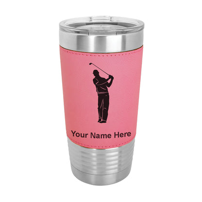 20oz Faux Leather Tumbler Mug, Golfer, Personalized Engraving Included - LaserGram Custom Engraved Gifts