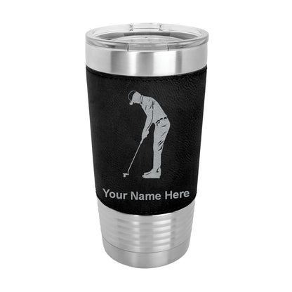 20oz Faux Leather Tumbler Mug, Golfer Putting, Personalized Engraving Included - LaserGram Custom Engraved Gifts