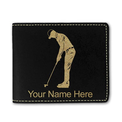 Faux Leather Bi-Fold Wallet, Golfer Putting, Personalized Engraving Included