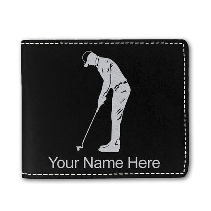 Faux Leather Bi-Fold Wallet, Golfer Putting, Personalized Engraving Included
