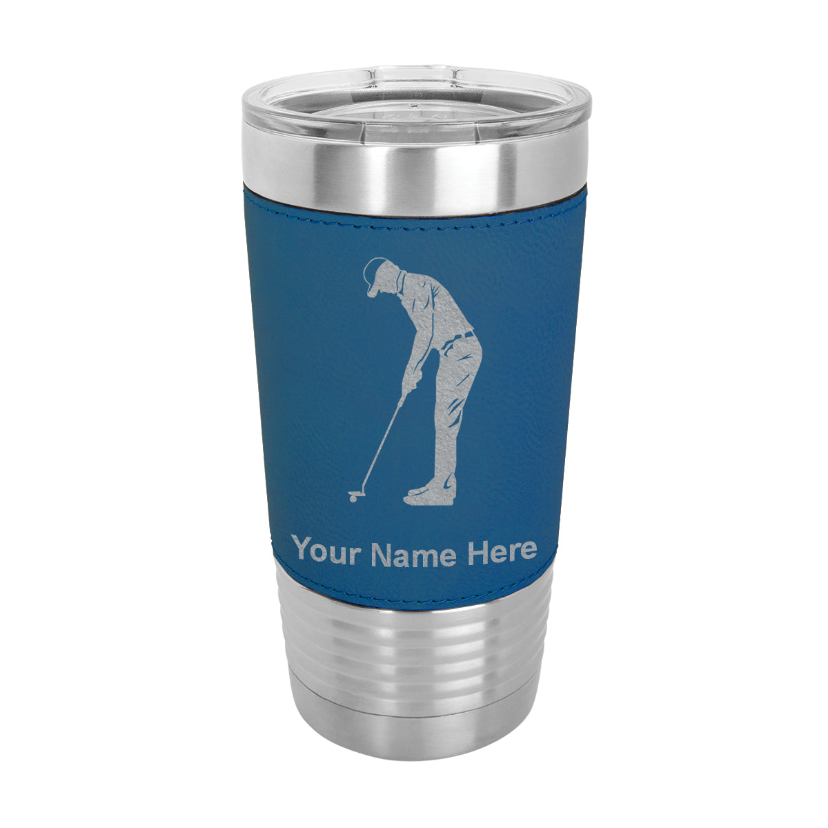 20oz Faux Leather Tumbler Mug, Golfer Putting, Personalized Engraving Included - LaserGram Custom Engraved Gifts
