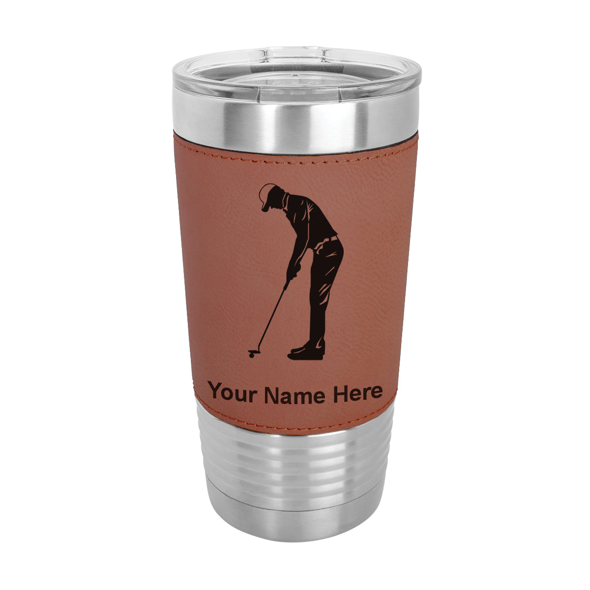 20oz Faux Leather Tumbler Mug, Golfer Putting, Personalized Engraving Included - LaserGram Custom Engraved Gifts