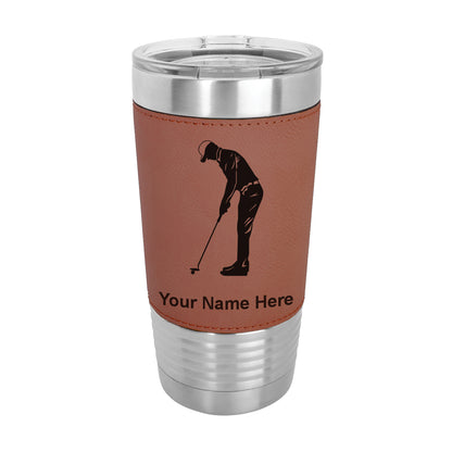 20oz Faux Leather Tumbler Mug, Golfer Putting, Personalized Engraving Included - LaserGram Custom Engraved Gifts